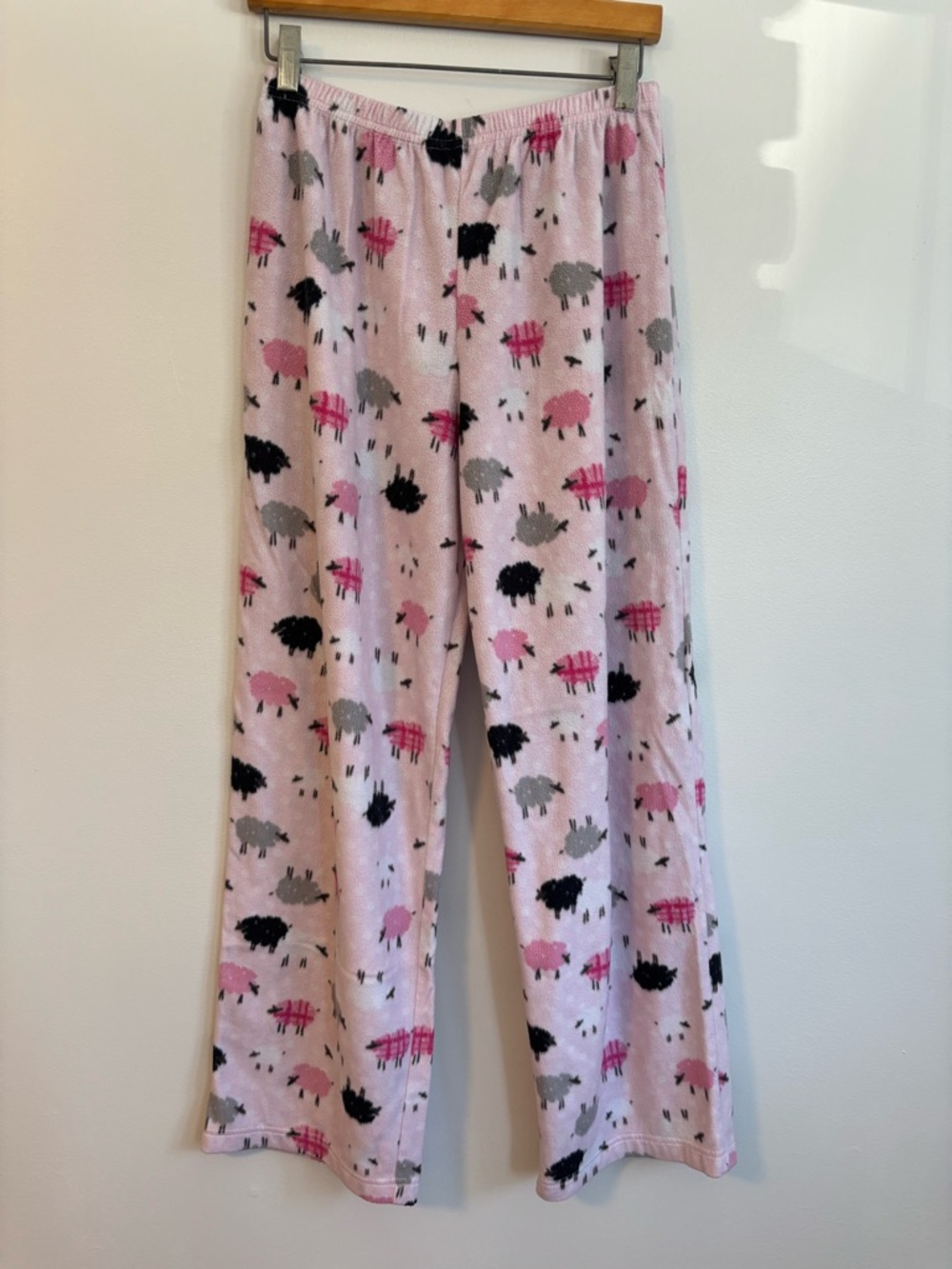 Pink Sheep Fleece Pajama Pants Black Gray PJ Bottoms Size Medium 10-12